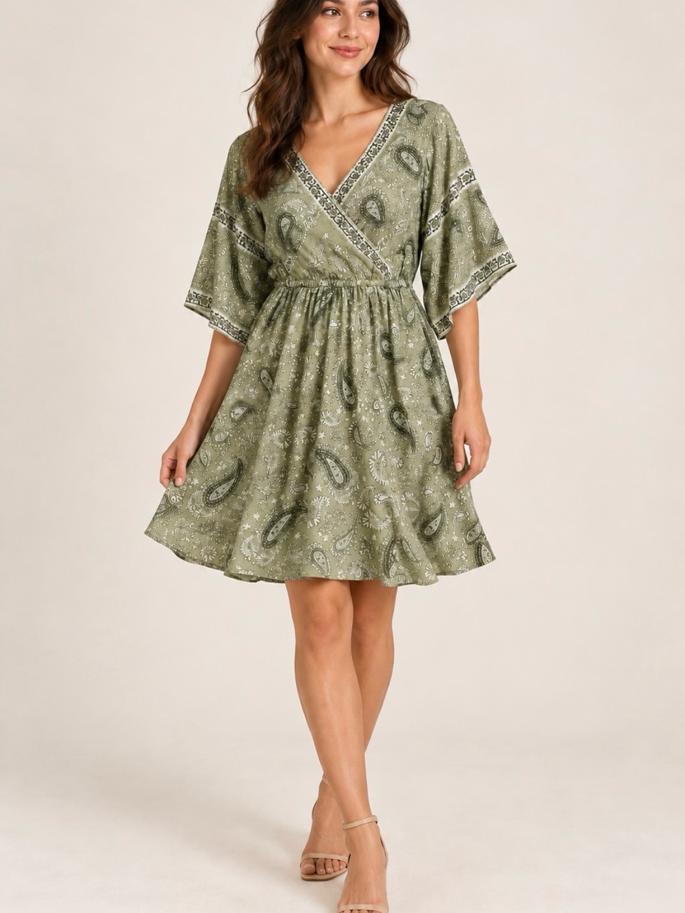 Michael Kors Olive Green Paisley Wrap Dress